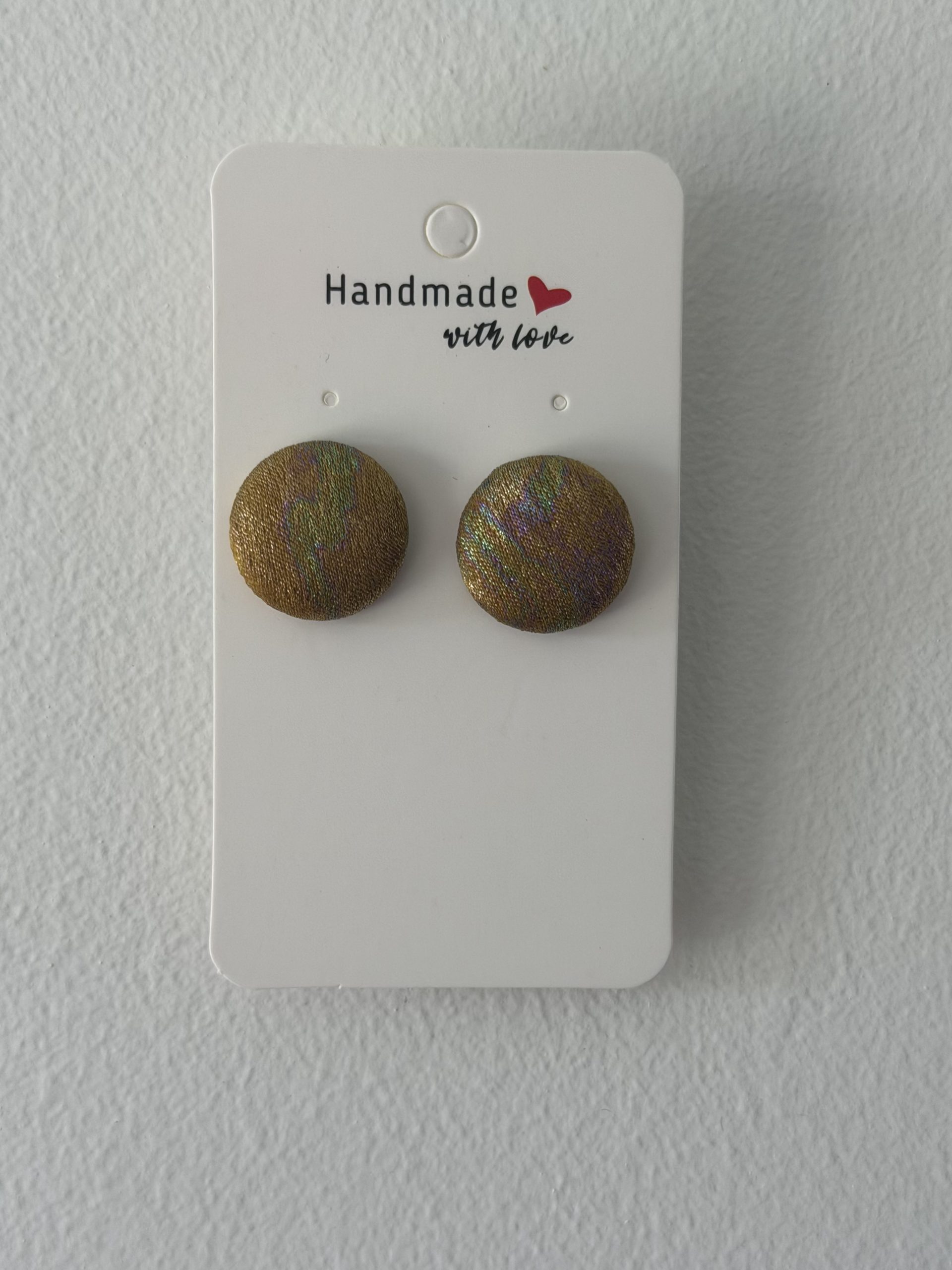 Fabric Button Earrings Gold - Image 3