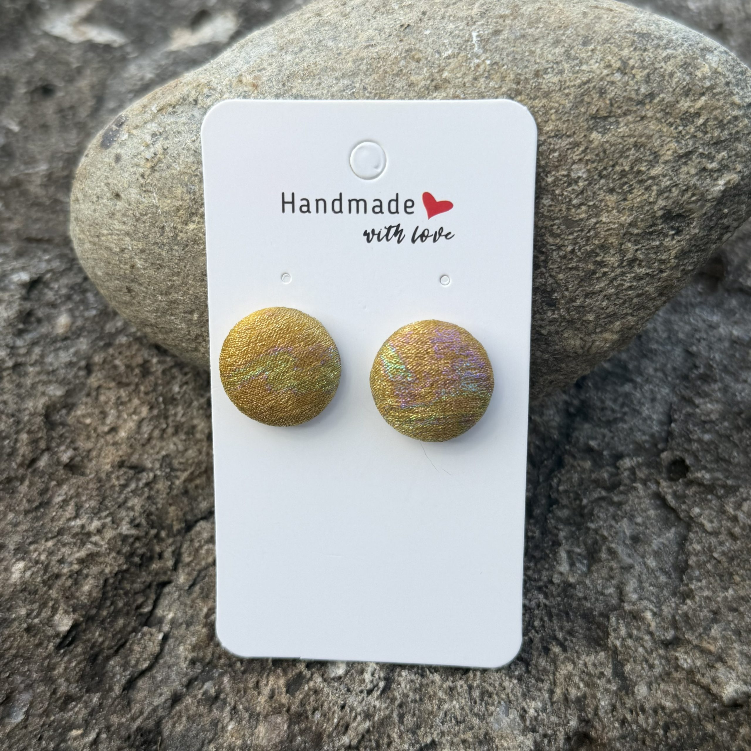 Fabric Button Earrings Gold