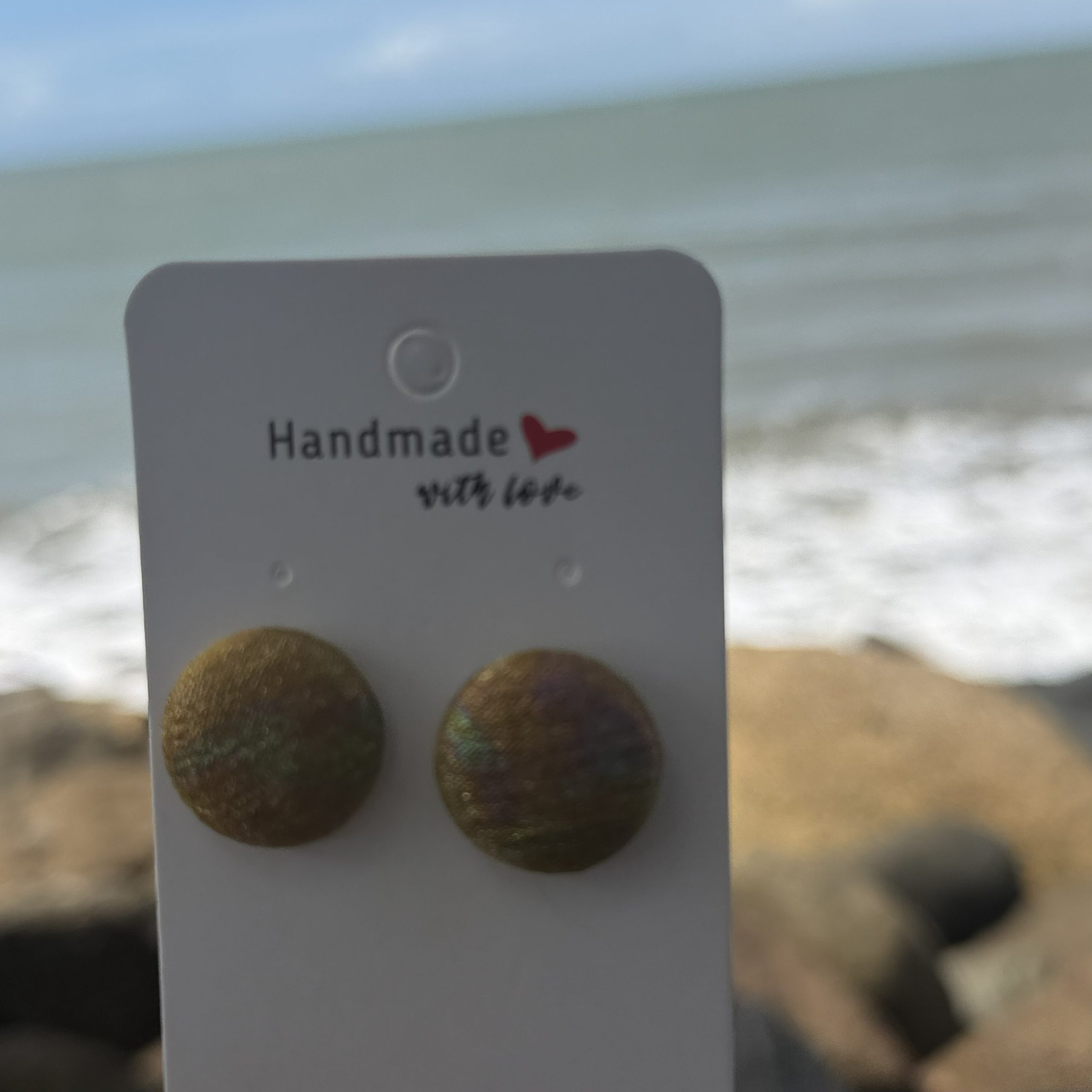 Fabric Button Earrings Gold - Image 2